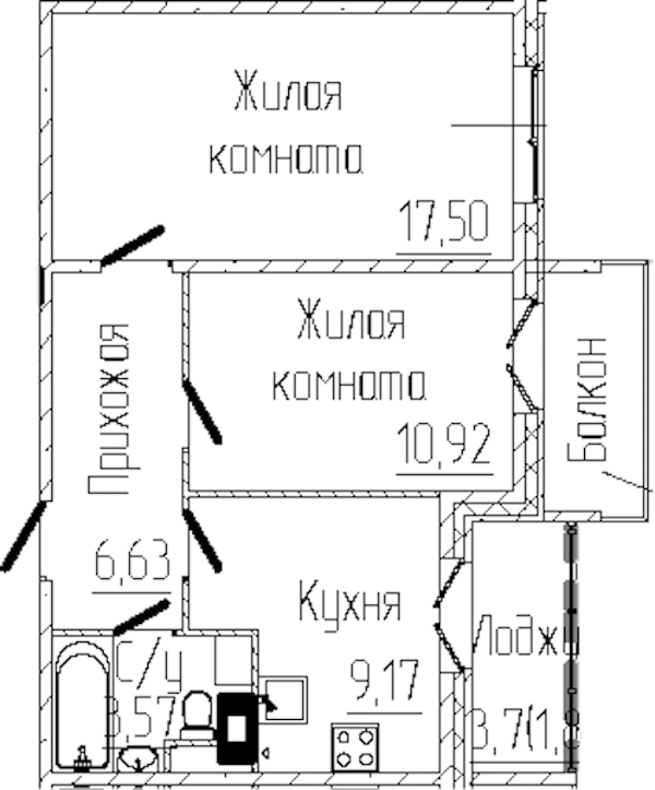 2-комнатная квартира 50.75 м², 4/8 эт., ЖК «SERTOLOVO PARK»